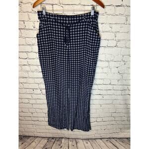 SALE!! Adrianna Papell womens patterned pants Medium tie waist patterned navy bl